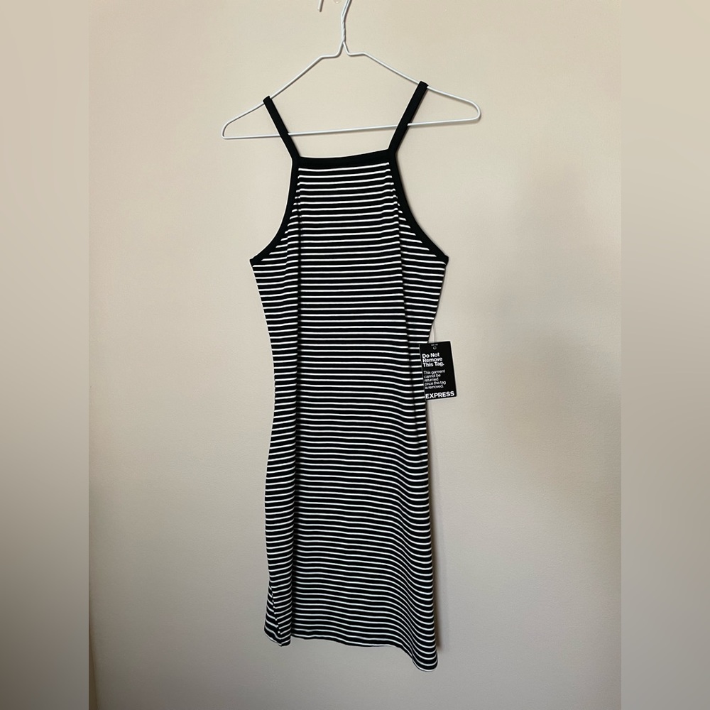Express black and white striped bodycon dress